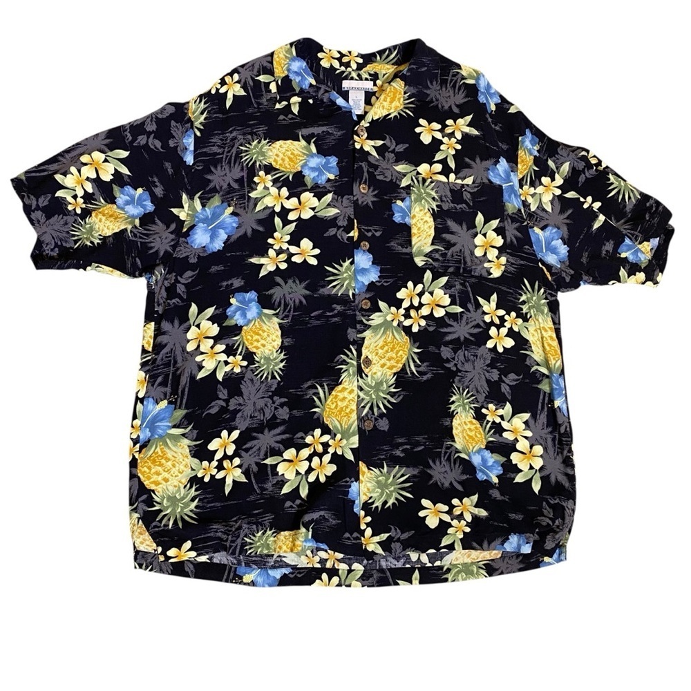 BREAKWATER Men's size Large Black Floral Tropical short sleeve button up Shirt